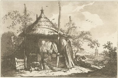 Herders bij een hooiberg door Hendrik Meijer