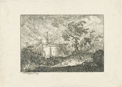 Landschap bij regen en storm door Hendrik Meijer