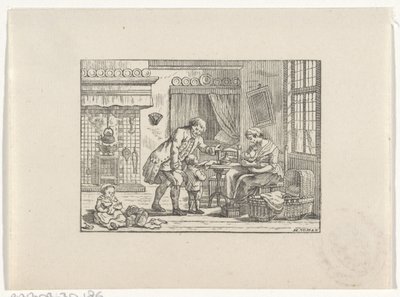 Interieur met een gezin door Hendrik Numan