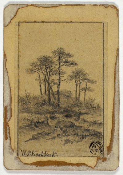Bomen op Rotsachtige Heuvel door Hendrik Pieter Koekkoek