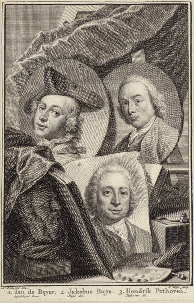 Portret van Jan de Beijer, Jacobus Buys en Hendrik Pothoven door Hendrik Pothoven