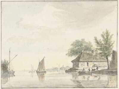 Rivierlandschap met zeilende boten door Hendrik Spilman