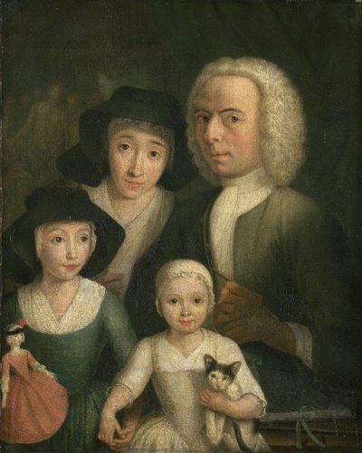 Zelfportret met Suzanna van Bommel en twee dochters door Hendrik Spilman