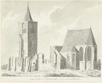 Kerk te Warmond en de ruïne daarvan door Hendrik Tavenier