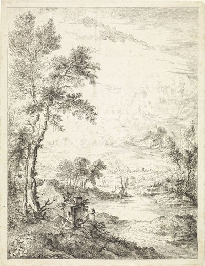 Landschap met een rivier door Hendrik Tavenier