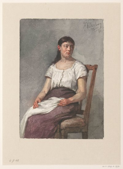 Zittend meisje door Hendrik Valkenburg
