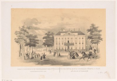 Gezicht vanaf het Tournooiveld op het Herenlogement van Dordrecht in Den Haag omstreeks 1850 door Hendrik Wilhelmus Last (attributed to)