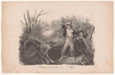 Kinderen en een wolf in het bos door Hendrik Wilhelmus Last