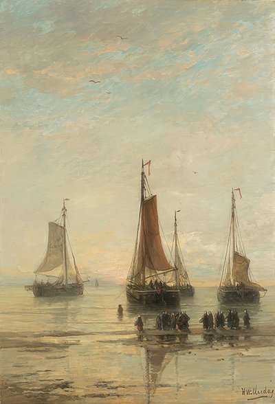 Voor anker liggende schepen, Scheveningen door Hendrik Willem Mesdag
