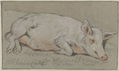 Liggend varken door Hendrik Willem Schweickhardt (signed by artist)