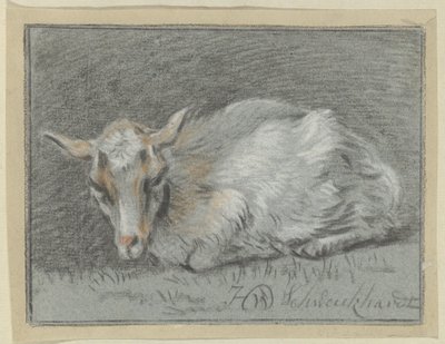 Liggende geit door Hendrik Willem Schweickhardt (signed by artist)
