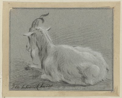 Liggende geit door Hendrik Willem Schweickhardt (signed by artist)