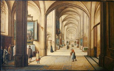 Kerkinterieur met een koster die een schilderij aan bezoekers toont, 1608 door Hendrik the Younger Steenwyck