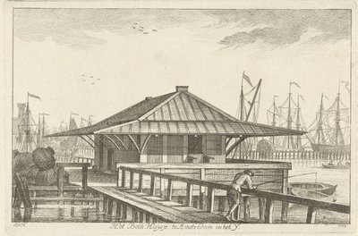 Bothuisje te Amsterdam in het IJ door Hendrik van Hilten
