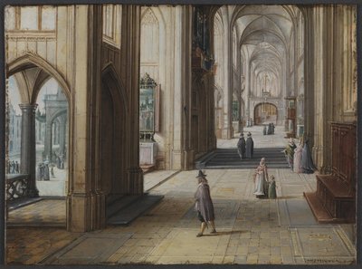 Interieur van een Gotische Kerk, Kijkend naar het Oosten door Hendrik van II Steenwijck