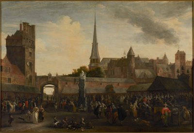 De Vismarkt in Antwerpen, 1695 door Hendrik van Minderhout