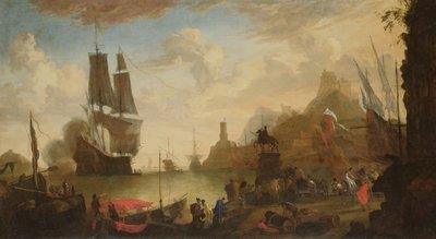 Uitzicht op een Italiaanse haven door Hendrik van Minderhout