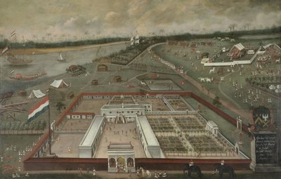 De handelspost van de Nederlandse Oost-Indische Compagnie naast de Ganges in Hooghly, Bengalen door Hendrik van Schuylenburgh