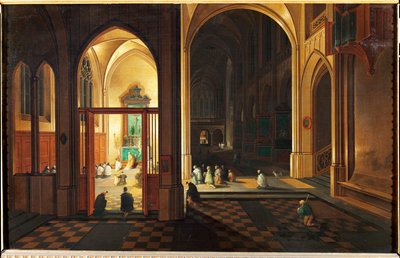 Mis in een katholieke kerk. Olieverf op koper door Hendrik van Steenwyck