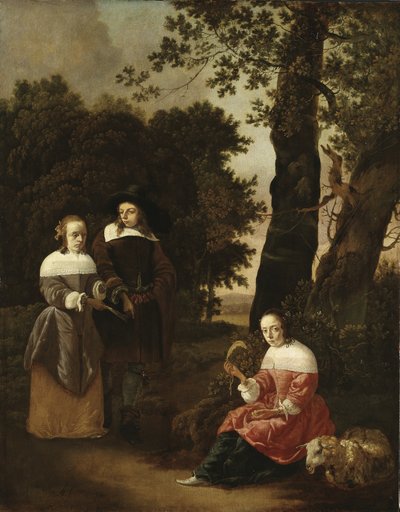 Een paar en een herderin in een landschap, 1661 door Hendrik van der Burgh