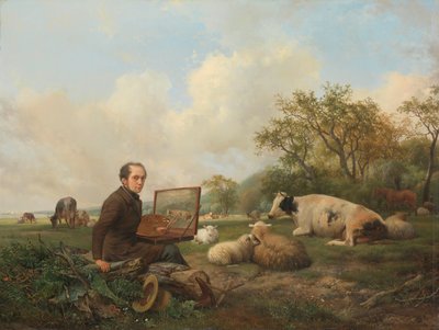 De kunstenaar schildert een koe in een weiland door Hendrikus van de Sande Bakhuyzen (signed by artist)