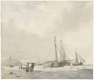 Gezicht op het strand bij Scheveningen door Hendrikus van de Sande Bakhuyzen