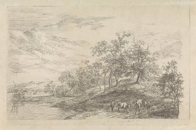 Heuvellandschap met herder met koeien door Hendrikus van de Sande Bakhuyzen
