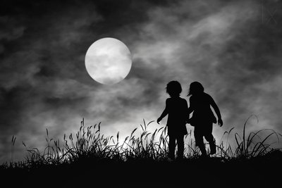Wandelende silhouetten in het maanlicht door Hengki Lee