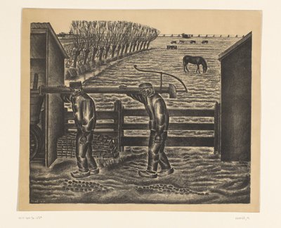 Twee boeren in een landschap door Henk Henriët (signed by artist)