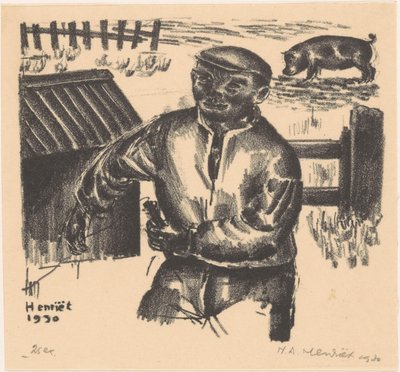 Boer bij een schuur door Henk Henriët