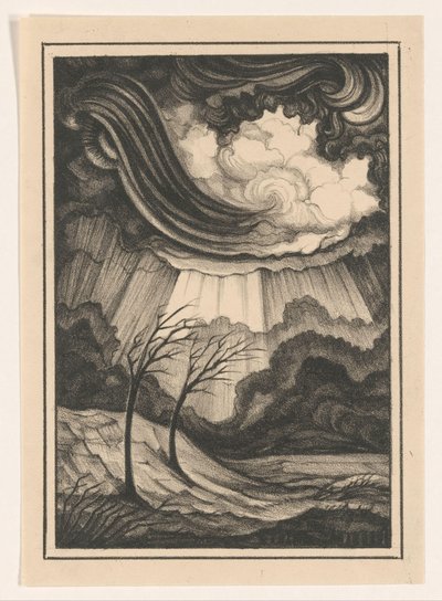 Landschap met kale bomen en wolkenlucht door Henk Schilling