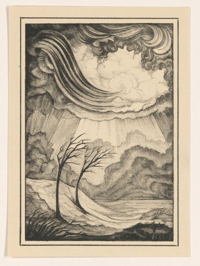 Landschap met twee bomen in de wind door Henk Schilling