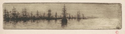 Hoge schepen in een haven door Henri-Charles Guérard