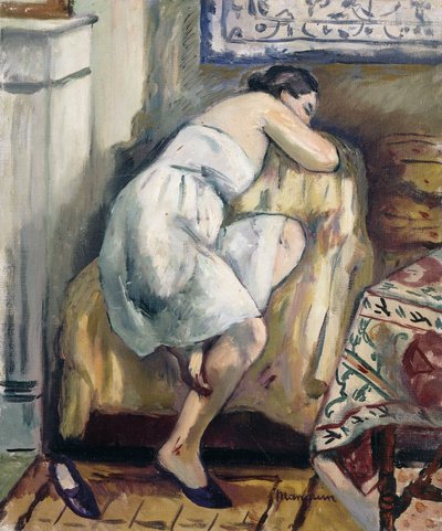 Jeanne slapend in een stoel door Henri Charles Manguin