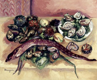 Stilleven met paling (Stilleven met zee-egels en paling) door Henri Charles Manguin
