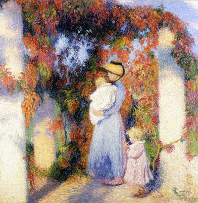 Vrouw met twee kinderen onder de hoofdpergola in Marquayrol, c.1900 door Henri Charles Manguin