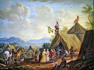 Bezoek aan een militair kampement door Henri Desire van Blarenberghe