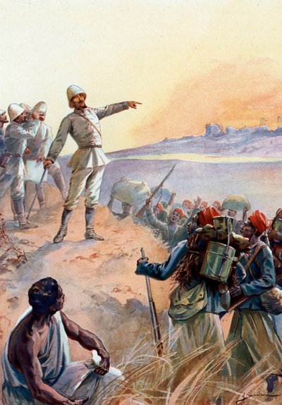 Fachoda-crisis: Kapitein Jean Baptiste Marchand en zijn Senegalese Tirailleurs marcheren naar Fachoda in Soedan om het een Frans protectoraat te maken, juli 1898 door Henri Gaston Darien