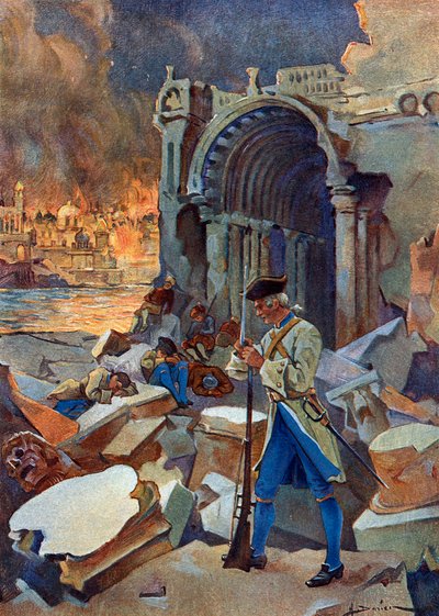 Indiase Campagne (1778-1783): uitzicht op de Slag bij Trinquemalay in augustus 1782 in Ceylon, tegenover het Franse leger van Suffren tegen de Britten van Admiraal Hugues door Henri Gaston Darien
