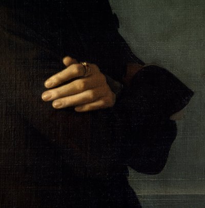 Portret van Franz Liszt, Hongaars componist en pianist (1839). (detail van de handen) door Henri Lehmann