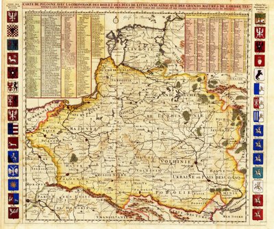 Kaart van Polen inclusief delen van Livonia en het Groothertogdom Moskou door Henri Abraham Chatelain