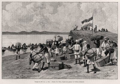 Oversteek van de Nijl. Gravure door A. Paris ter illustratie van het verhaal 