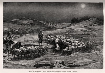 De aanhanger goed. Gravure door Laurent Desrousseaux ter illustratie van het verhaal 