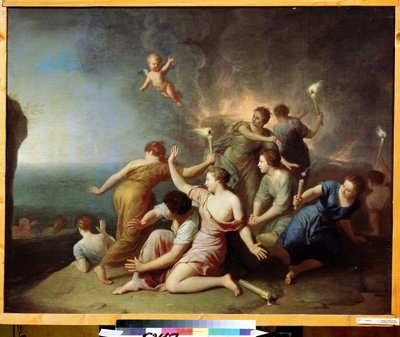 De nimfen verbranden het schip van Telemachus, schilderij van Henri Antoine de Favannes, 1746 door Henri Antoine de Favannes