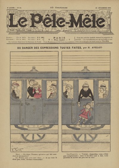 Du danger des expressions toutes faites. Illustratie voor Le Pele-Mele, 1902 door Henri Avelot