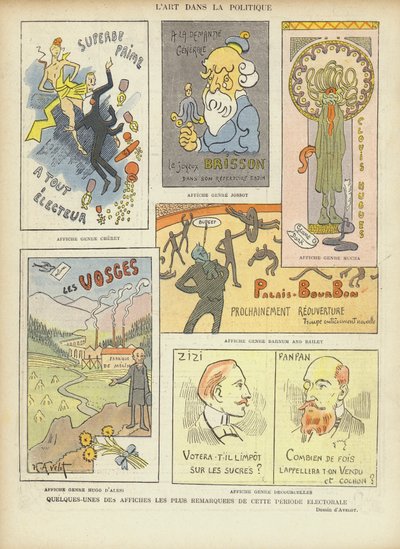 Verzonnen Franse verkiezingsposters, illustratie voor Le Rire door Henri Avelot