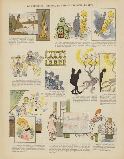 De gelukkige invloed van alcoholisme op de kunsten. Illustratie voor Le Rire door Henri Avelot