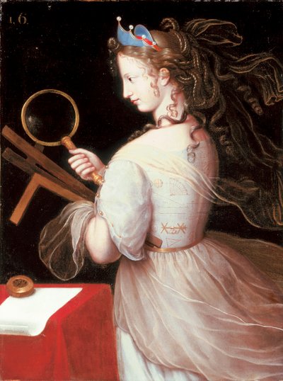 Portret van Marie-Charlotte de la Tremouille, Hertogin van Saxe-Iena, verkleed als een allegorie van Geometrie door Henri Beaubrun