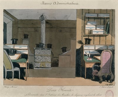 Scène in een Parijse kantoor tijdens de lunchpauze, c.1830 door Henri Bonaventure Monnier