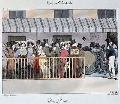 Theatergalerij: een rij bij de ingang - Tekening door Henri Monnier, Carnavalet door Henri Bonaventure Monnier